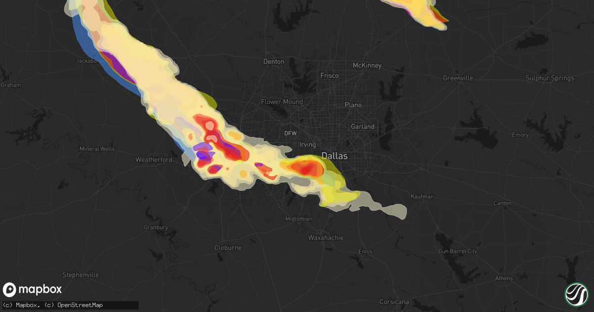 Hail map in Grand Prairie, TX on April 25, 2026