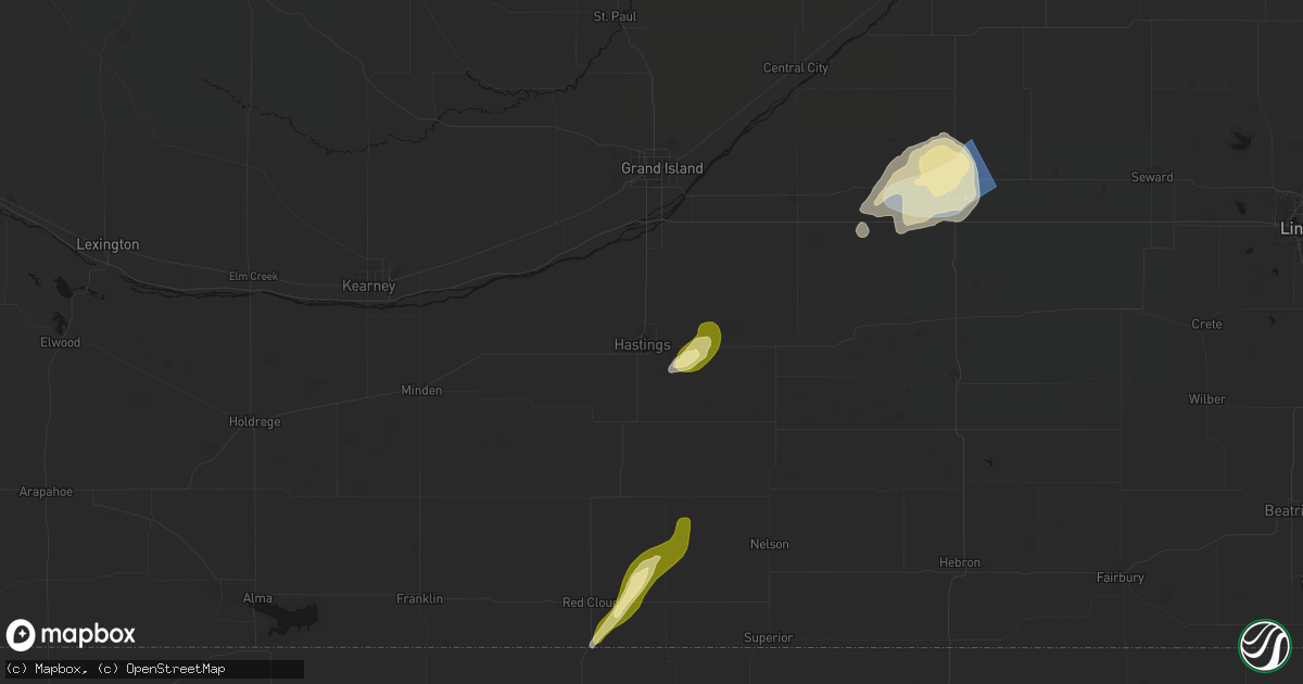 Hail map in Hastings, NE on April 25, 2026