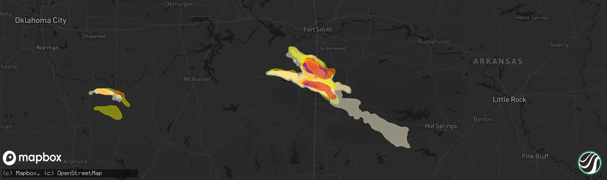 Hail map in Heavener, OK on April 25, 2026