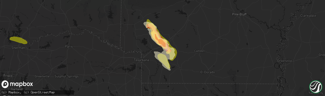 Hail map in Hope, AR on April 25, 2026