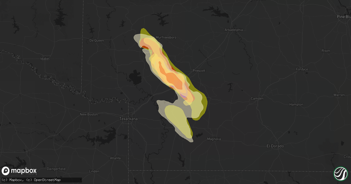 Hail map in Hope, AR on April 25, 2026