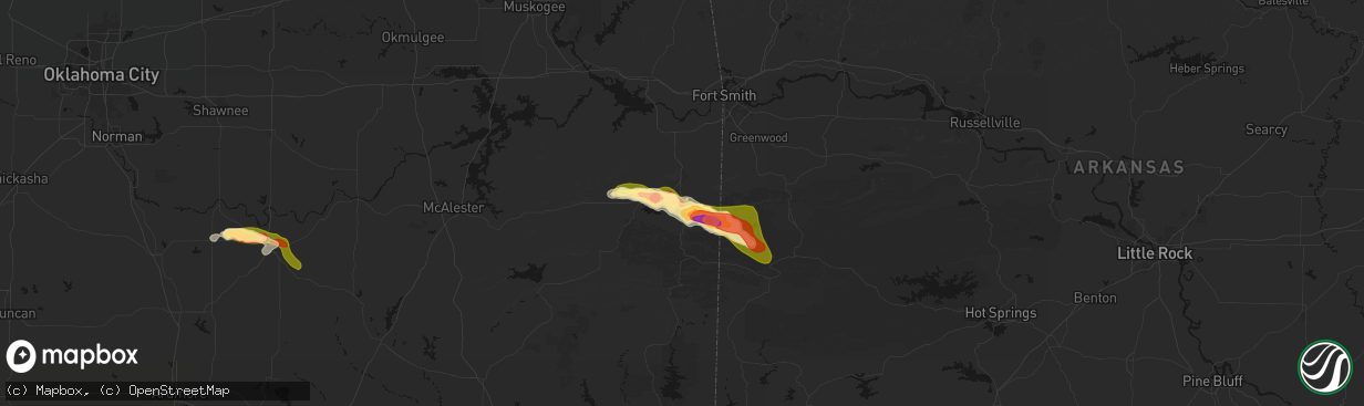 Hail map in Howe, OK on April 25, 2026