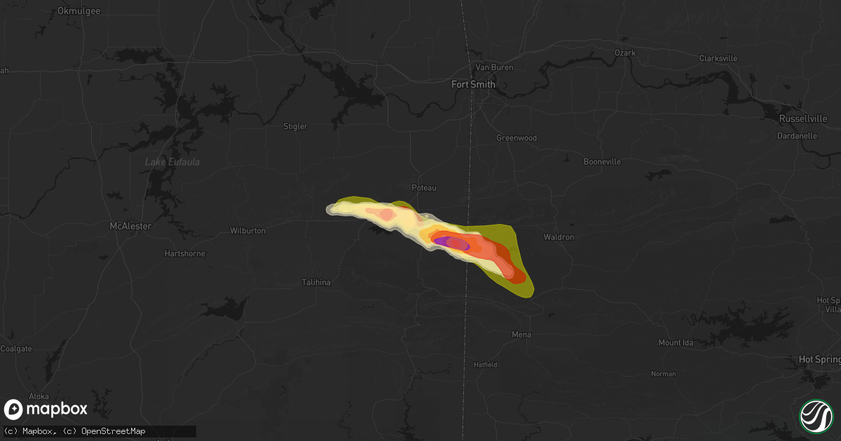 Hail map in Howe, OK on April 25, 2026