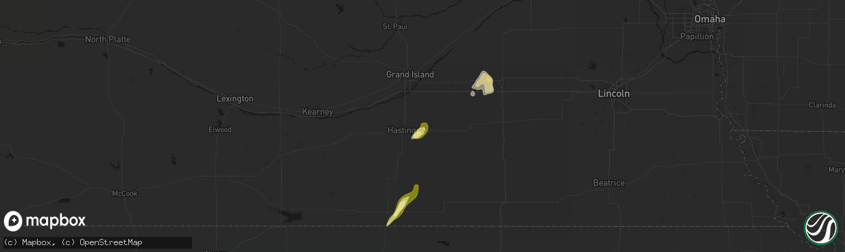 Hail map in Inland, NE on April 25, 2026