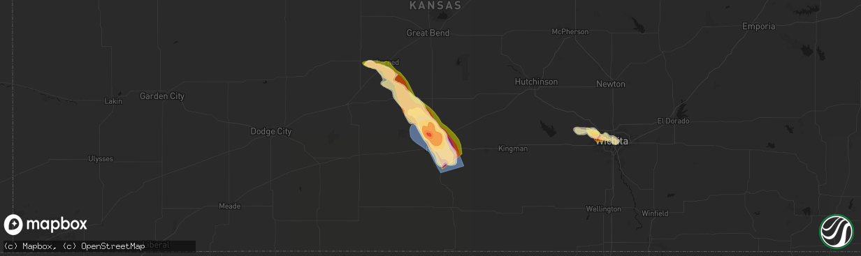 Hail map in Iuka, KS on April 25, 2026