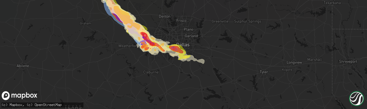 Hail map in Lancaster, TX on April 25, 2026