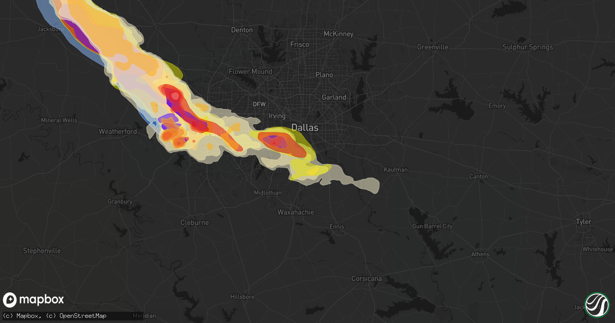 Hail map in Lancaster, TX on April 25, 2026