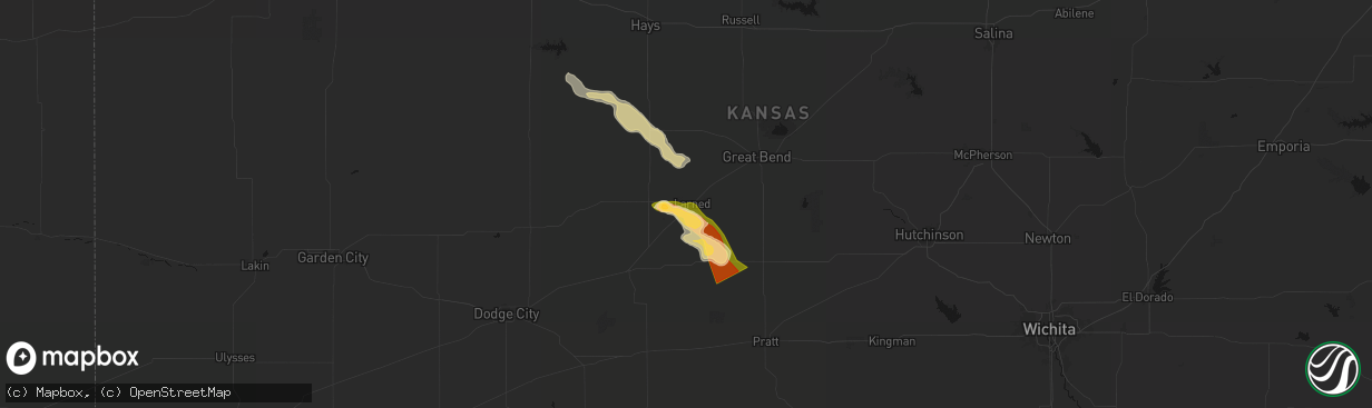 Hail map in Larned, KS on April 25, 2026
