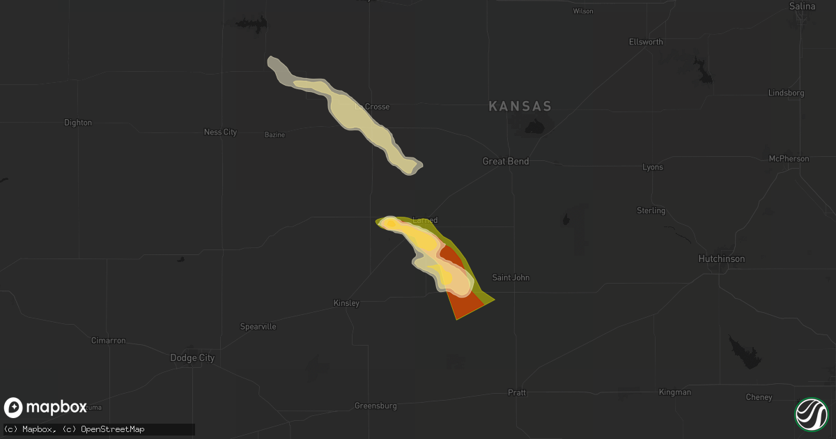 Hail map in Larned, KS on April 25, 2026