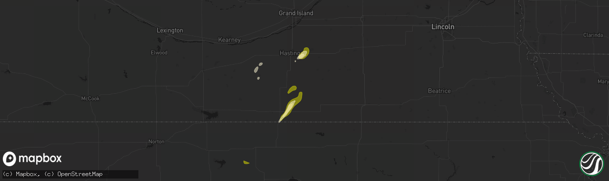 Hail map in Lawrence, NE on April 25, 2026