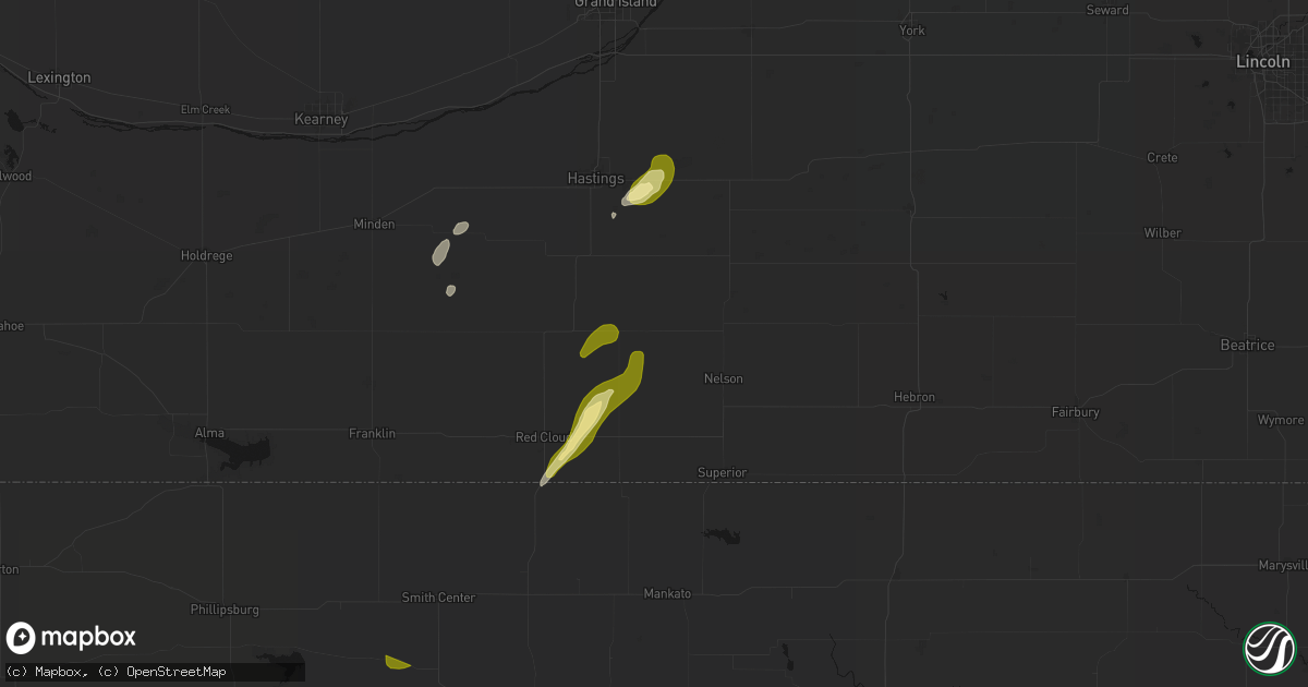 Hail map in Lawrence, NE on April 25, 2026