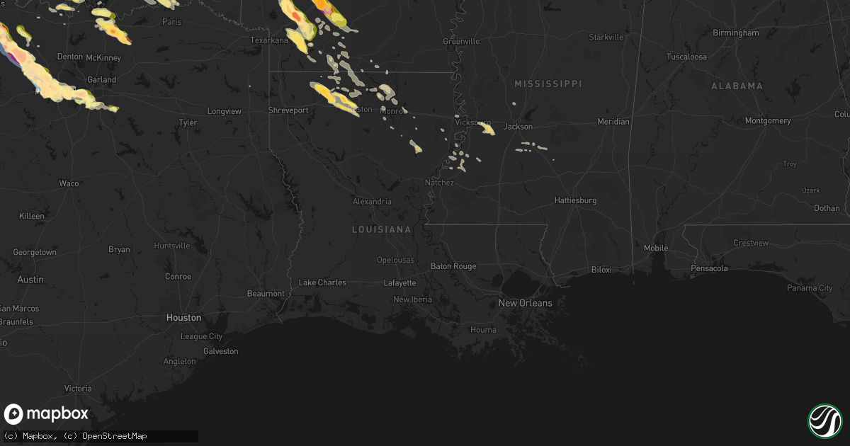 Hail map in Louisiana on April 25, 2026