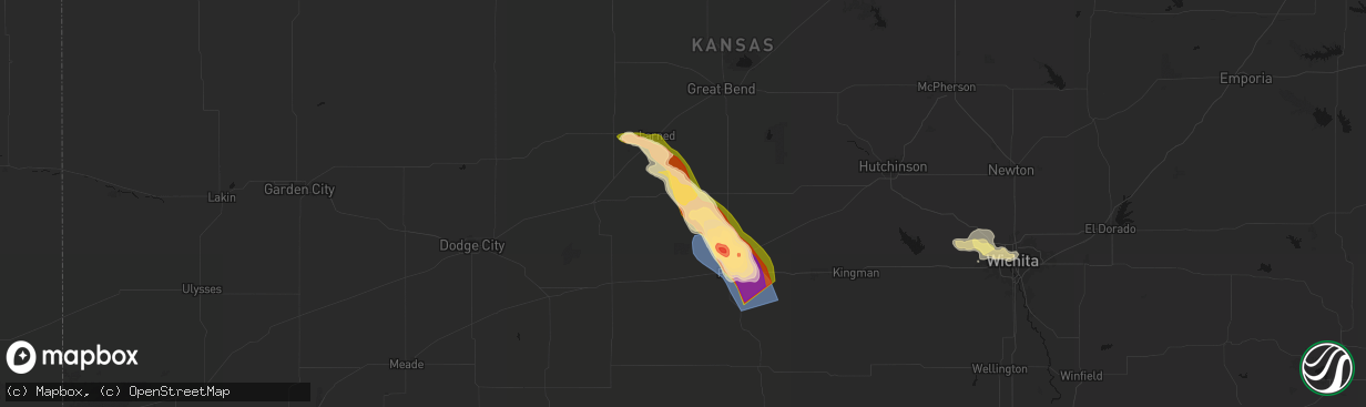 Hail map in Macksville, KS on April 25, 2026