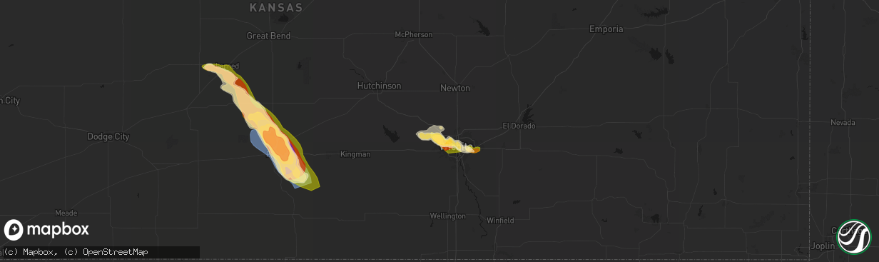 Hail map in Maize, KS on April 25, 2026