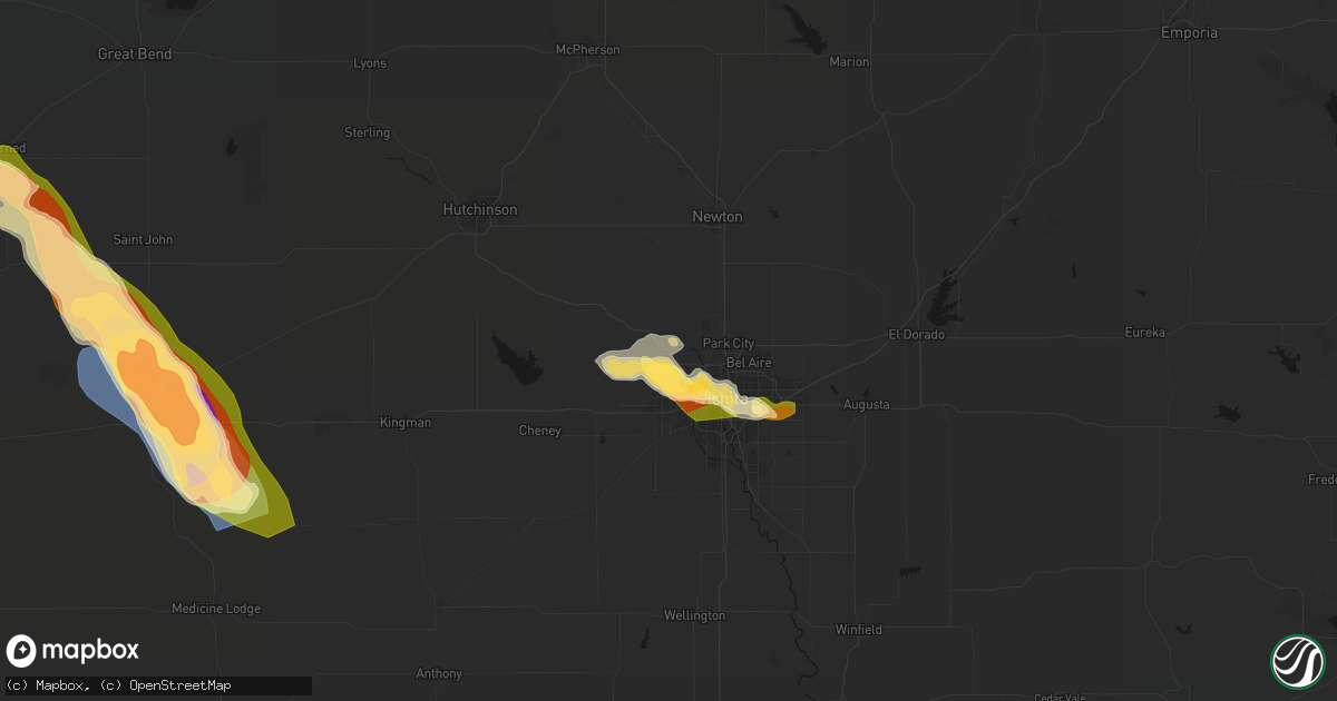 Hail map in Maize, KS on April 25, 2026