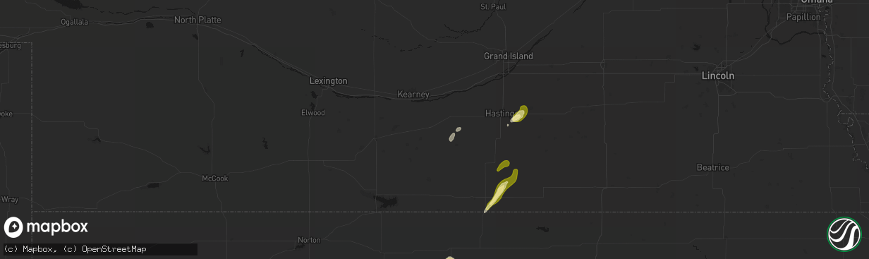 Hail map in Minden, NE on April 25, 2026