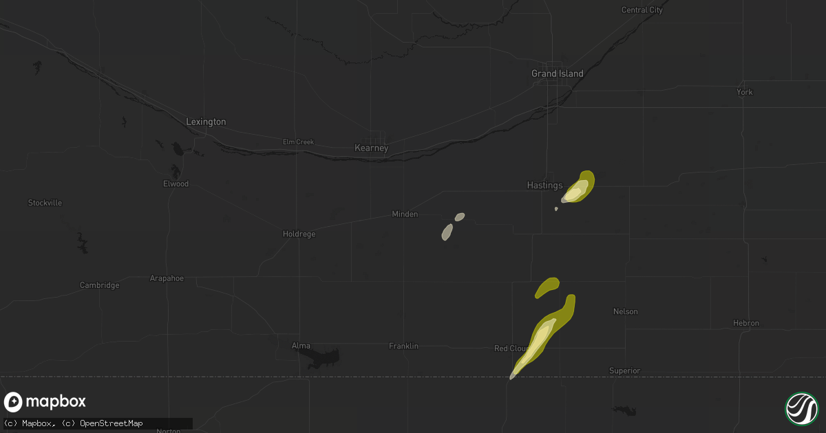 Hail map in Minden, NE on April 25, 2026