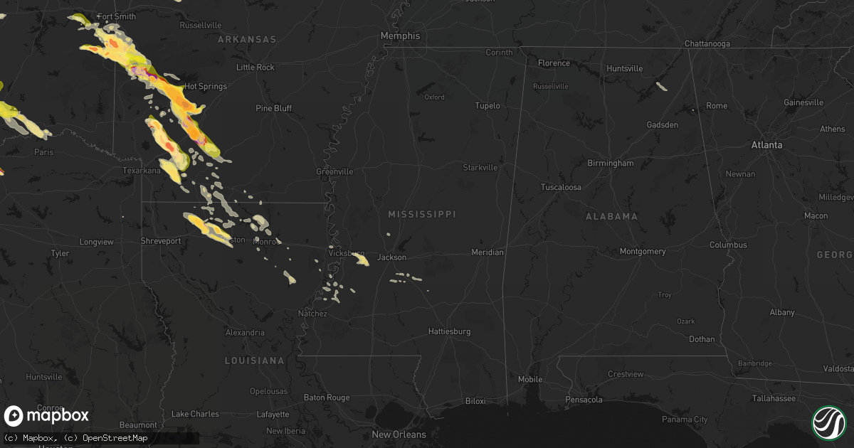Hail map in Mississippi on April 25, 2026