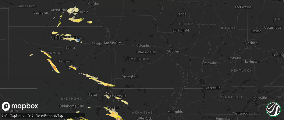 Hail map in Missouri on April 25, 2026