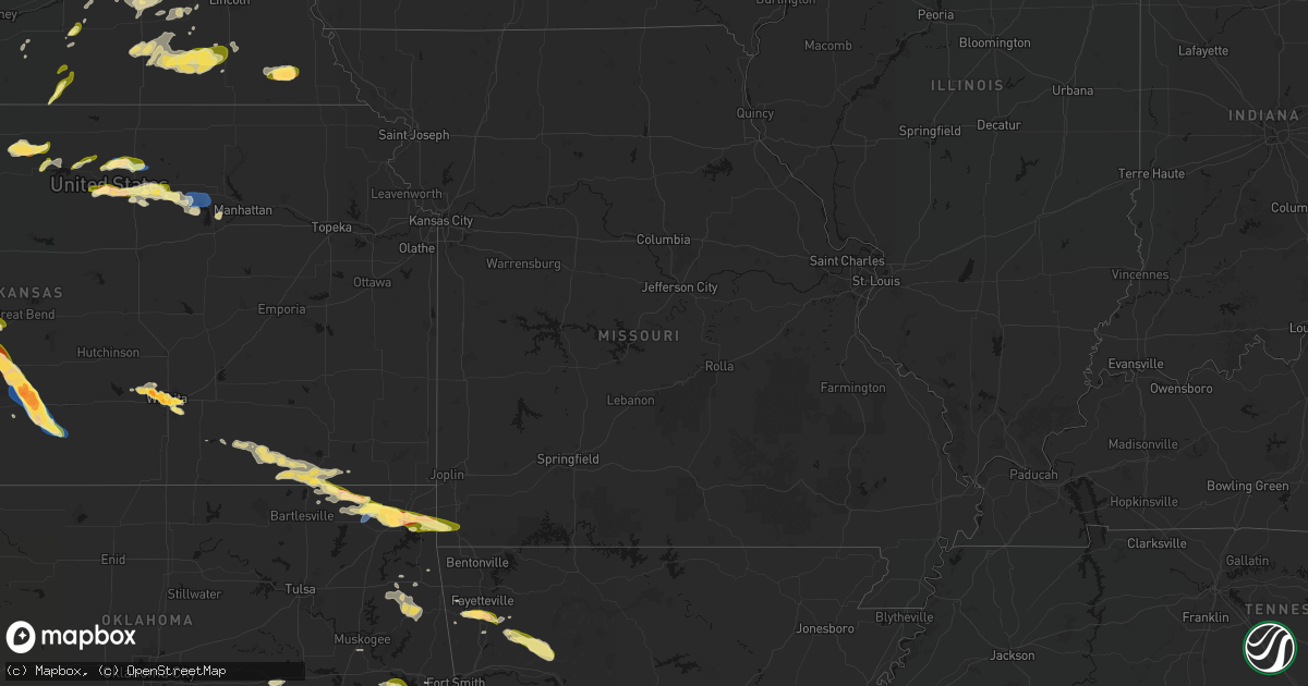 Hail map in Missouri on April 25, 2026