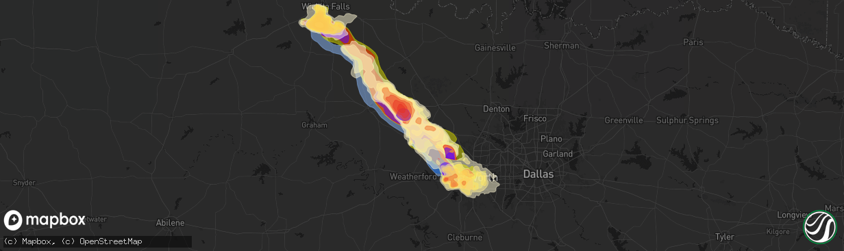 Hail map in Paradise, TX on April 25, 2026