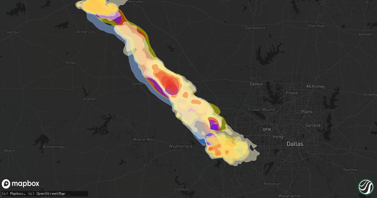 Hail map in Paradise, TX on April 25, 2026
