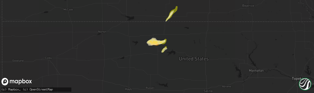 Hail map in Portis, KS on April 25, 2026