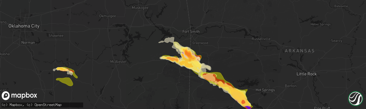 Hail map in Poteau, OK on April 25, 2026