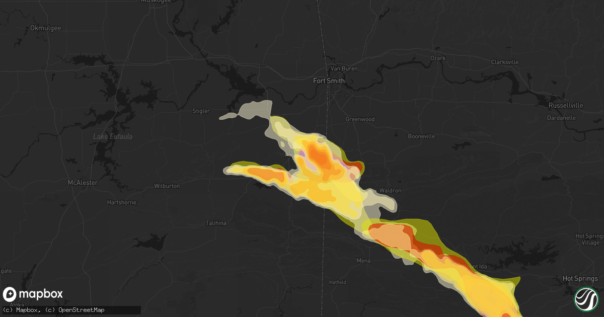 Hail map in Poteau, OK on April 25, 2026