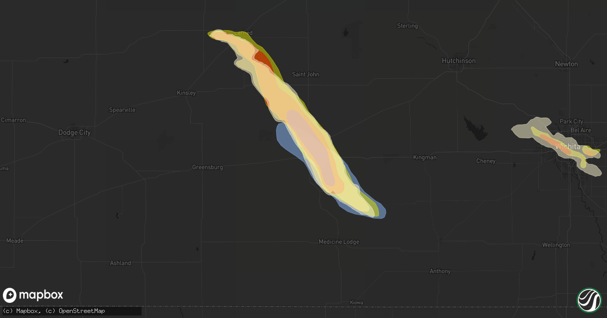 Hail map in Pratt, KS on April 25, 2026