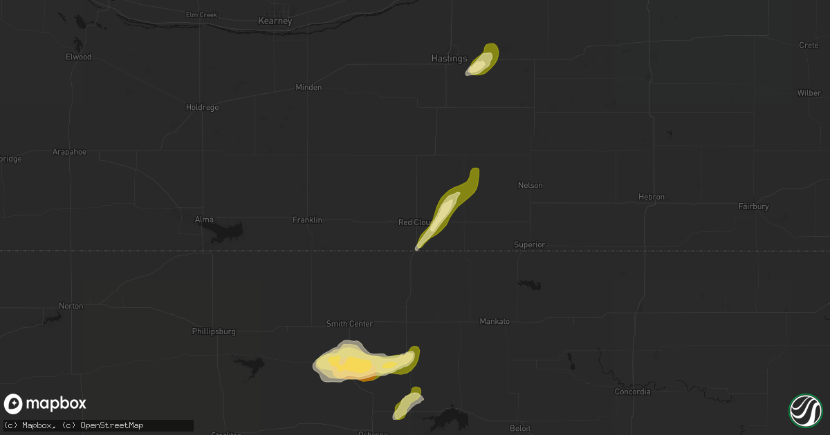 Hail map in Red Cloud, NE on April 25, 2026