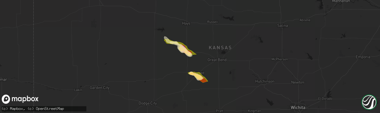 Hail map in Rush Center, KS on April 25, 2026