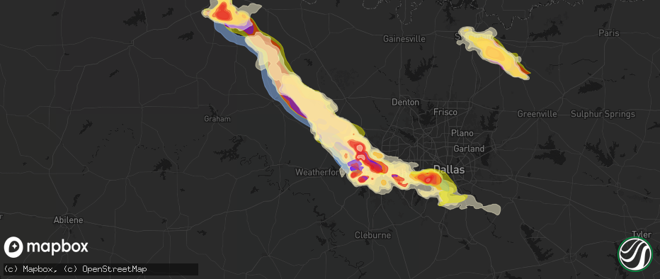 Hail map in Springtown, TX on April 25, 2026