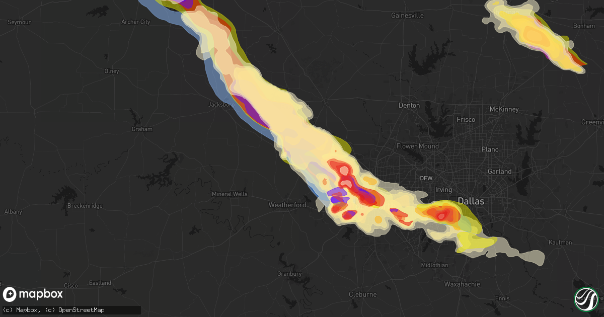 Hail map in Springtown, TX on April 25, 2026