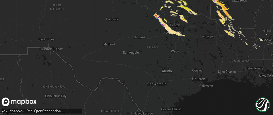 Hail map in Texas on April 25, 2026