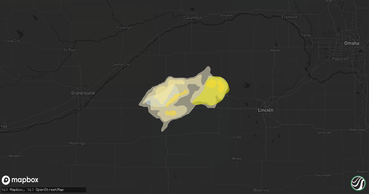 Hail map in Waco, NE on April 25, 2026
