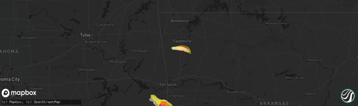Hail map in West Fork, AR on April 25, 2026