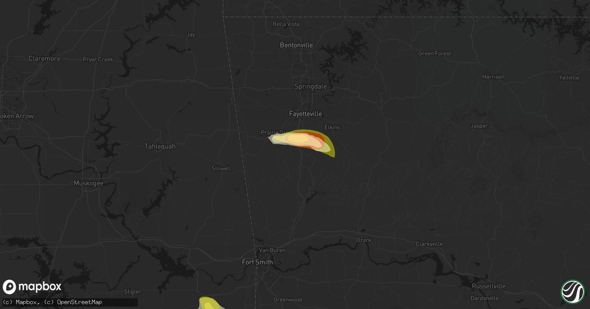 Hail map in West Fork, AR on April 25, 2026