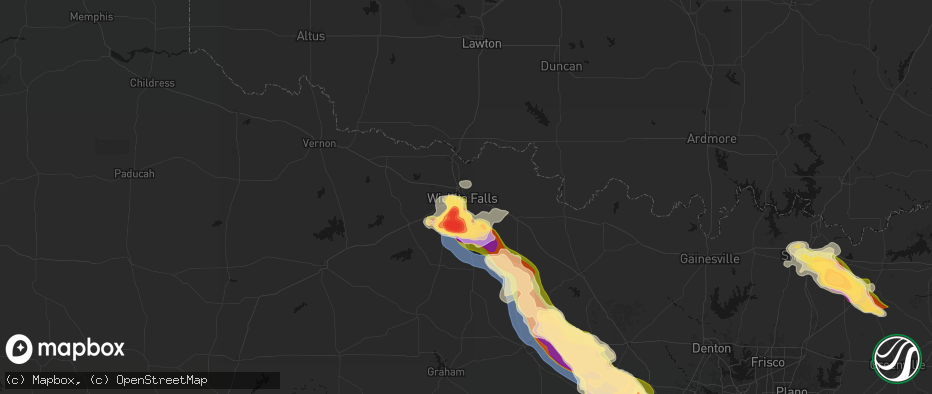 Hail map in Wichita Falls, TX on April 25, 2026