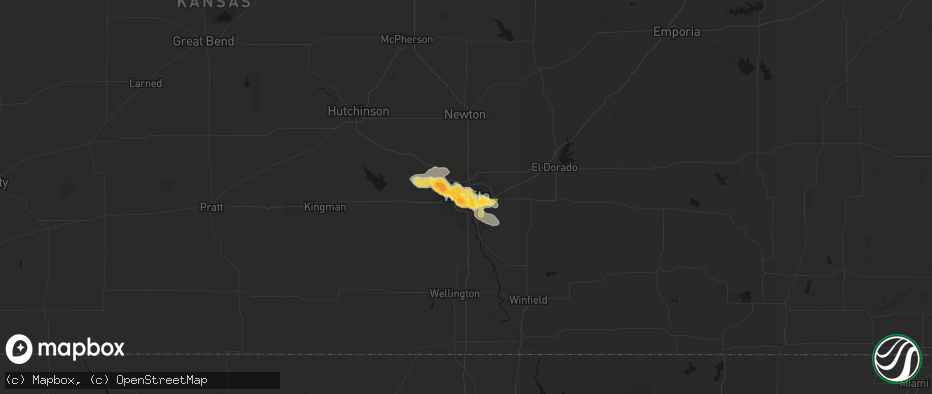 Hail map in Wichita, KS on April 25, 2026