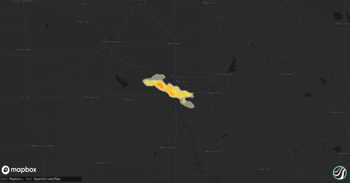 Hail map in Wichita, KS on April 25, 2026
