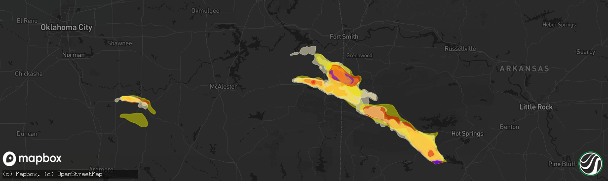 Hail map in Wister, OK on April 25, 2026