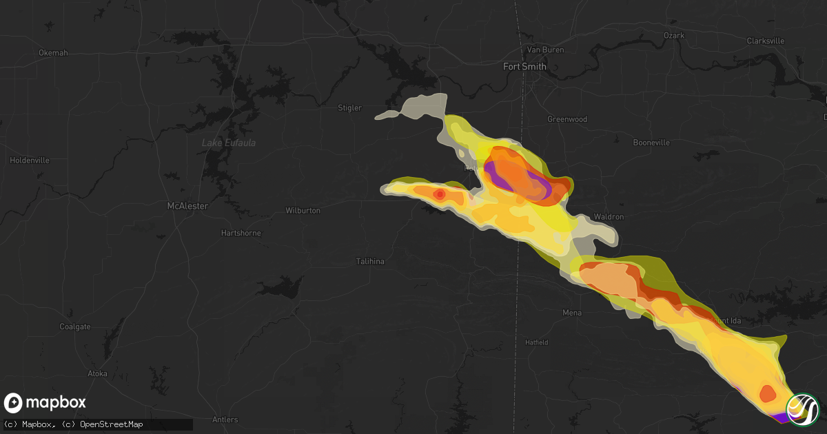 Hail map in Wister, OK on April 25, 2026