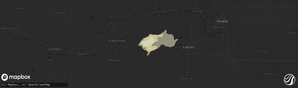 Hail map in York, NE on April 25, 2026