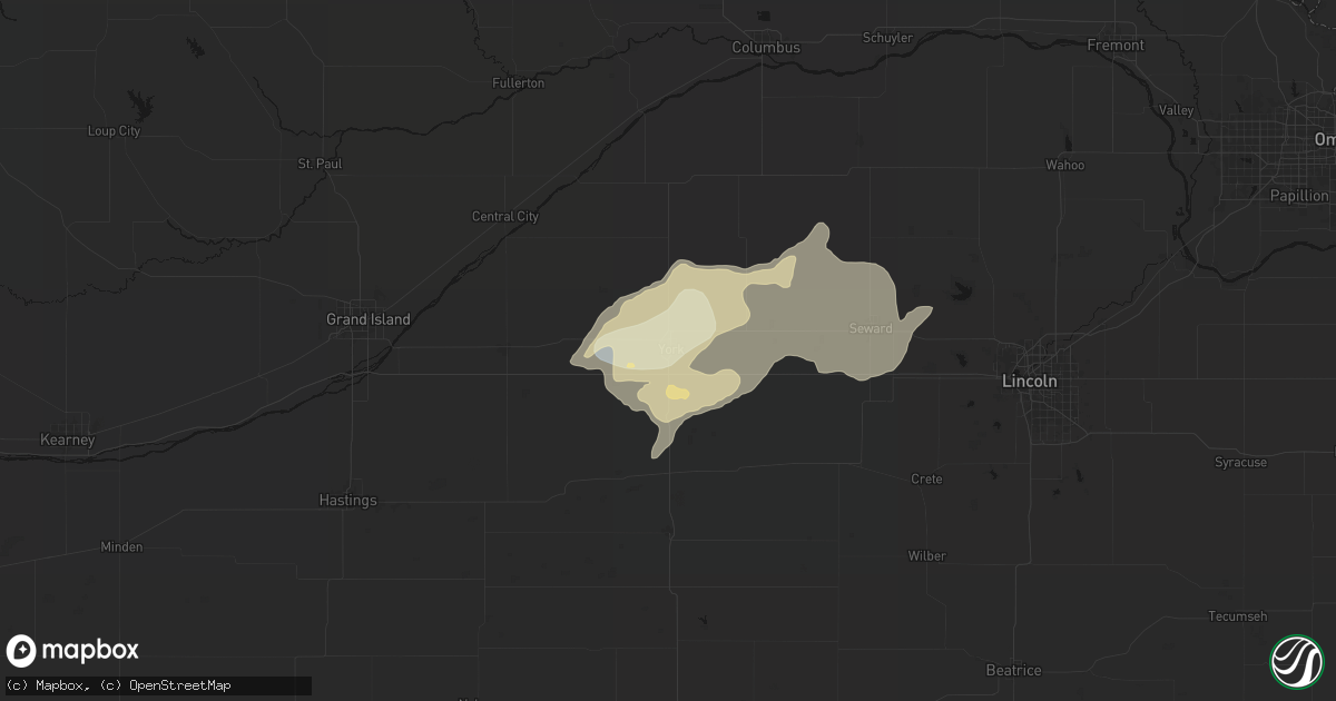 Hail map in York, NE on April 25, 2026