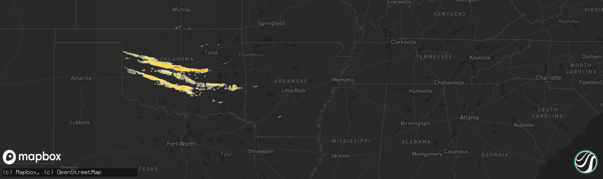 Hail map in Arkansas on April 26, 2013
