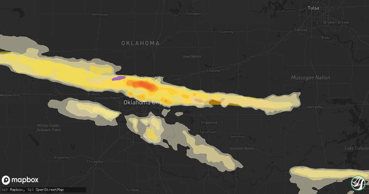Hail map in Harrah, OK on April 26, 2013