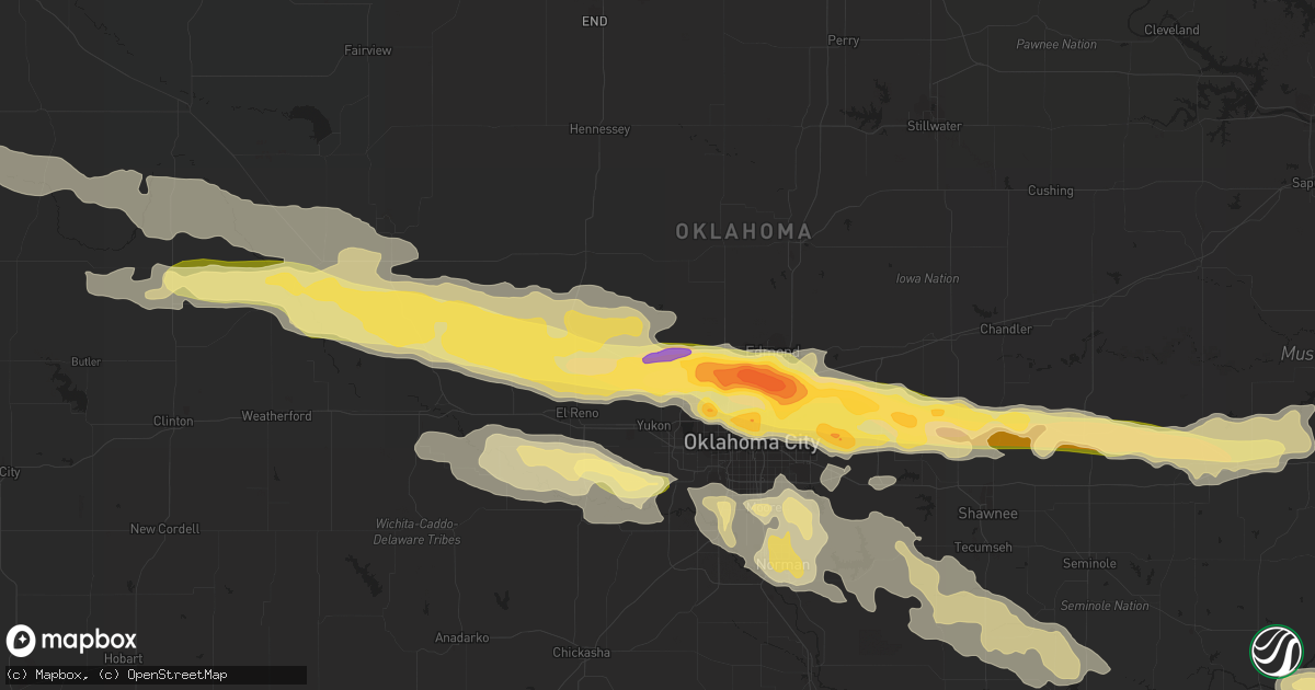 Hail map in Piedmont, OK on April 26, 2013