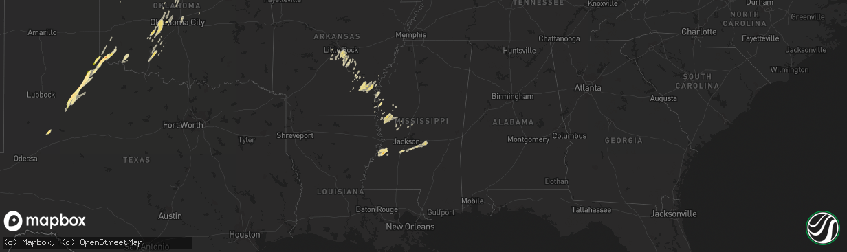 Hail map in Mississippi on April 26, 2014