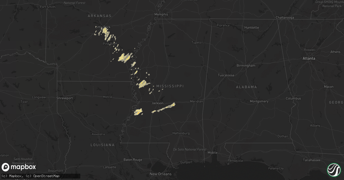 Hail map in Mississippi on April 26, 2014